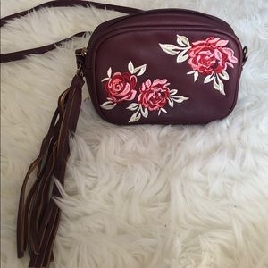 Burgundy Floral Purse with Gold Accents